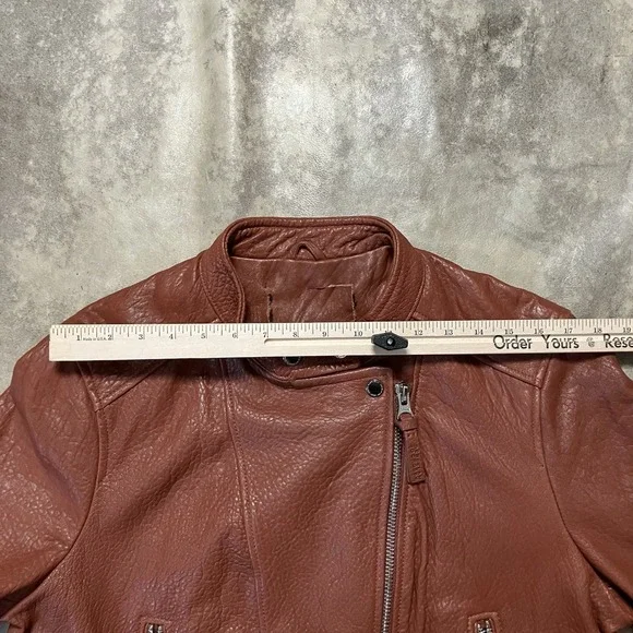 DEREK LAM 10 Crosby Lambskin Leather Moto Jacket Womens Brown‎ Cognac